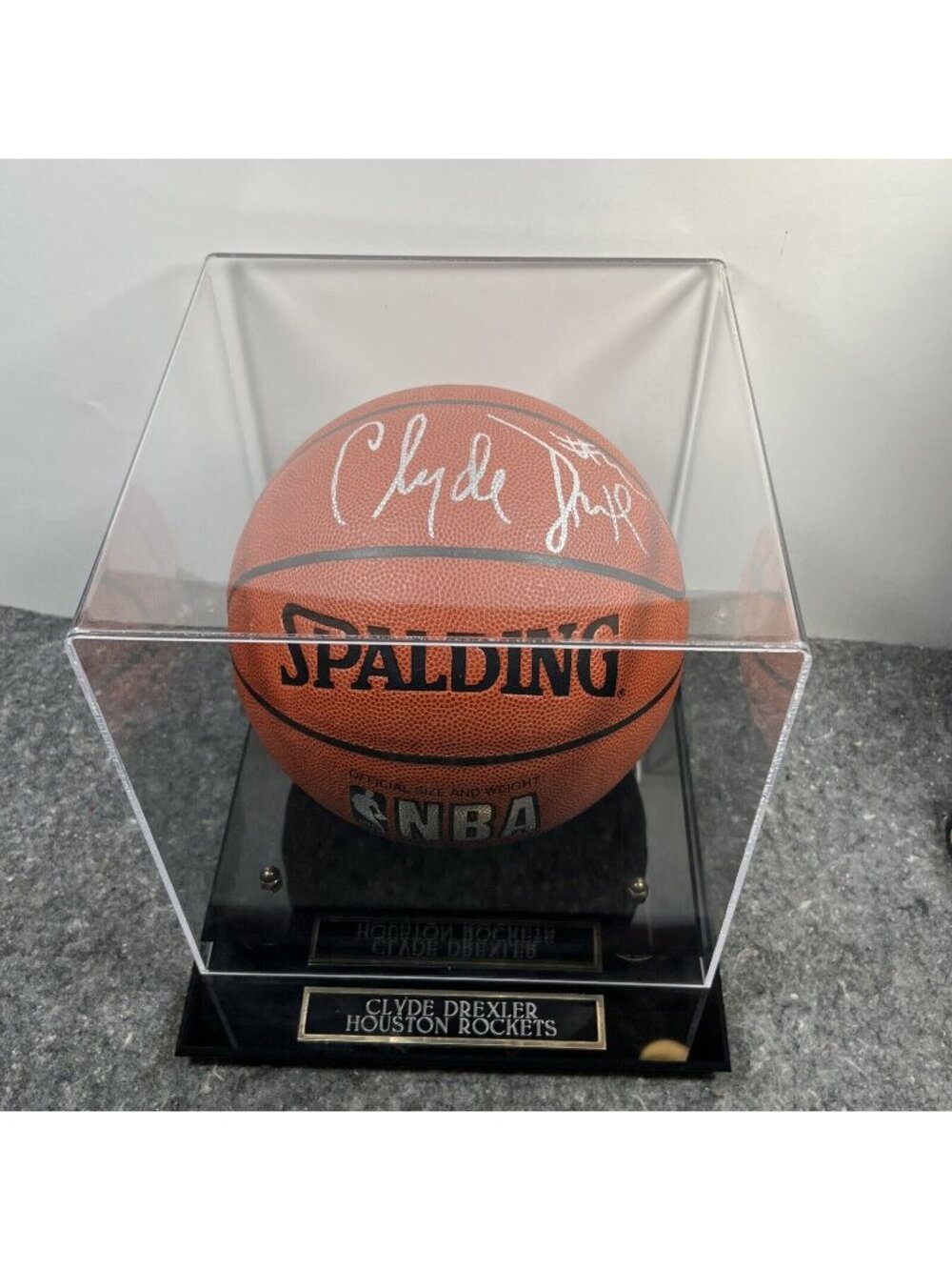 Clyde Drexler Signed Spalding NBA Basketball in Display Case  - No COA